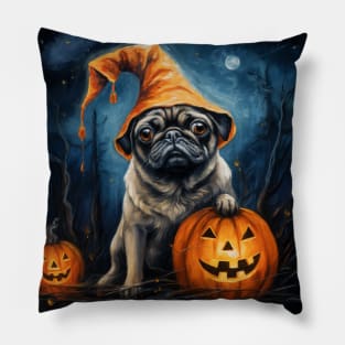 Cream Pug Halloween Pillow