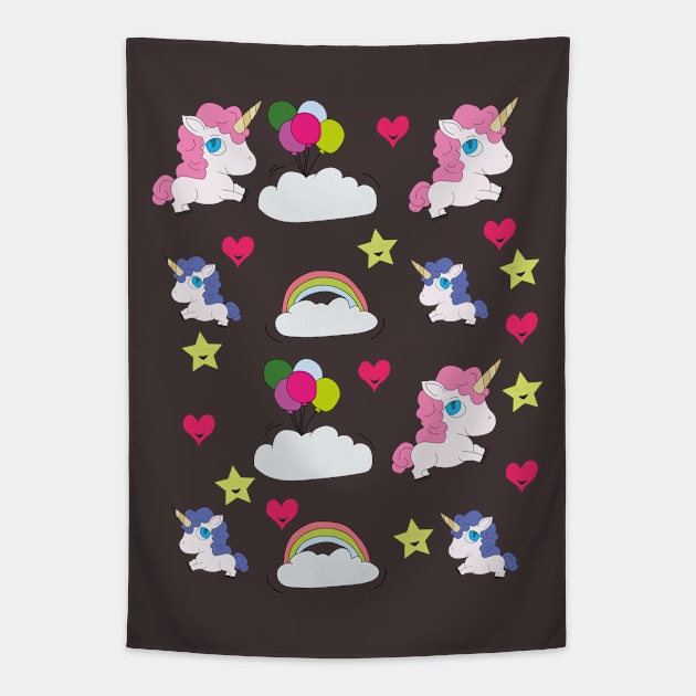 Cute unicorns, clouds, stars and hearts Tapestry by DiegoCarvalho