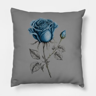 Blue Rose Drawing, Flower Drawing, Gift For Her Pillow