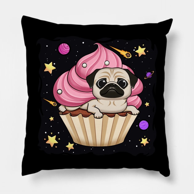 Pugstronaut Adventures: Cupcake Pugs in Space Pillow by Holymayo Tee