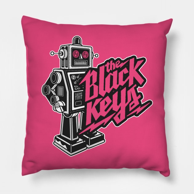 The Black Keys Retro Rockin' Robot (Multi-Colored) Pillow by Recondo76