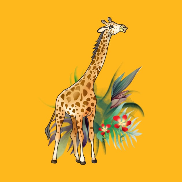 cheerful cartoon giraffe and plants by sonaart