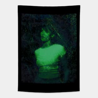 Beautiful girl, green lighting. Splatters. Dark and beautiful. Tapestry