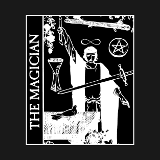 The Magician Tarot Card Black and White T-Shirt