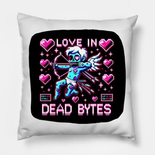 Pixel Love Zombie: 8-Bit Romance and Gaming Art Pillow