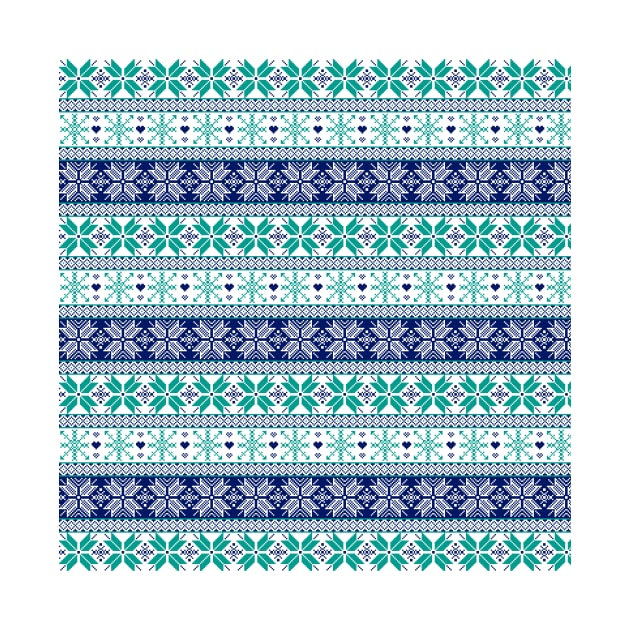 Blue & Turquoise Winter Fair Isle Pattern by tanyadraws