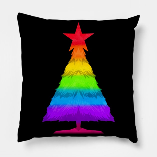 Colorful LGBTQ Fir Spruce Christmas Tree Pillow by SinBle