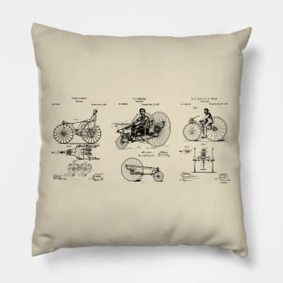 Vintage Bike Art Gift Patent Blueprints Pillow