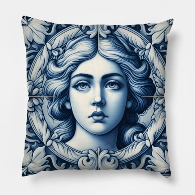 Delft Tile With Woman Face No.1 Pillow by artnook