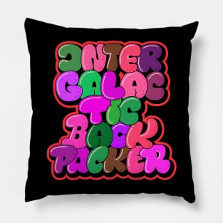 Intergalactic Backpacker. Bubble Style Typography. Pillow