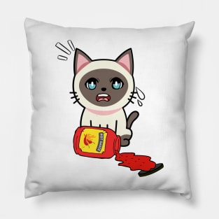 Cute Siamese cat Spills Hot Sauce Tabasco Pillow