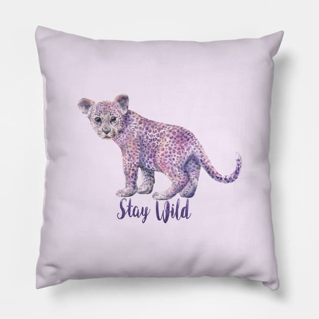 Stay Wild Pink Leopard Pillow by wanderinglaur