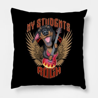 Fun Doxie playing guitar with my students rock Pillow