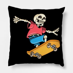 Skeleton as Skateboarder with Skateboard Pillow