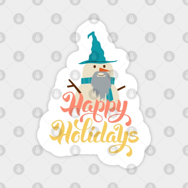 Happy Holidays - Wizard Snowman - Fantasy Magnet by Fenay-Designs