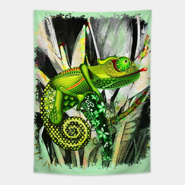 Chameleon Hunter Weird Surreal Animal Tapestry by BluedarkArt