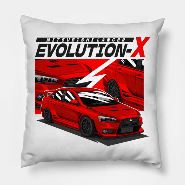 MITSUBISHI LANCER EVOLUTION-X (RED) Pillow by HFP_ARTWORK