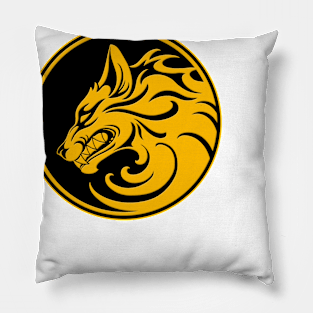 Growling Yellow and Black Wolf Circle Pillow