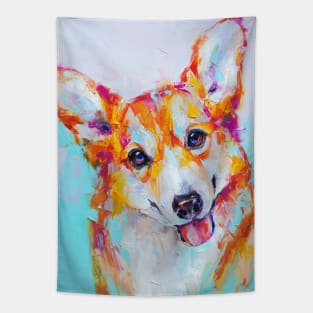 Conceptual abstract painting of a welsh corgi pembroke muzzle. Tapestry