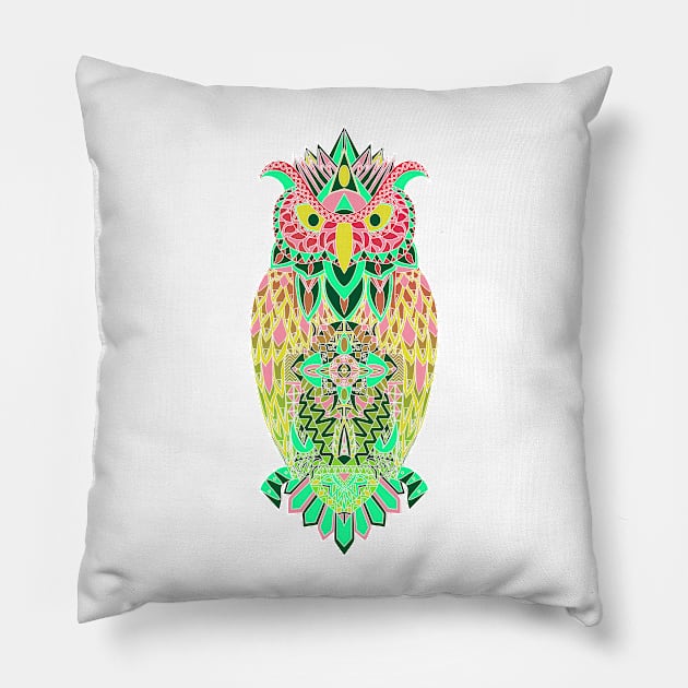 owl in smart pattern art ecopop in color of mayan culture Pillow by jorge_lebeau