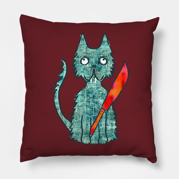 cat with knife Pillow by neteor