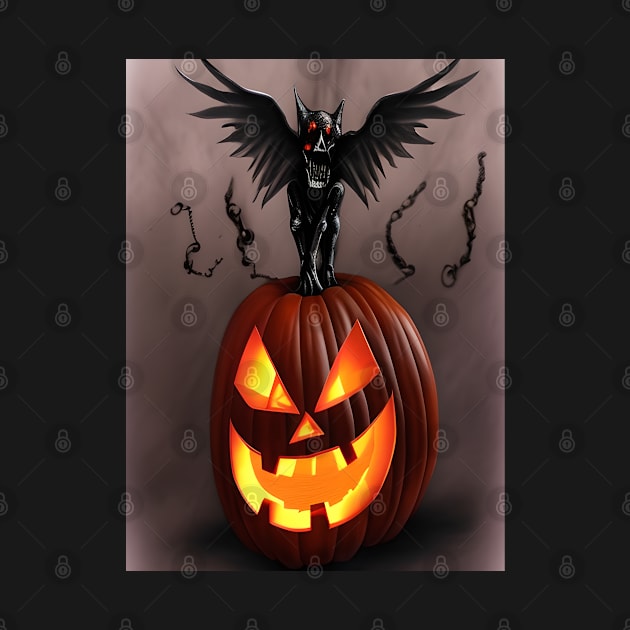 Halloween Pumpkin and Gargoyle by AbstraktTheArt