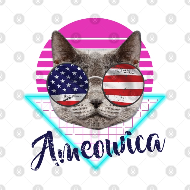 Ameowica Cat Sunglasses triangle with text Blue by gerasute