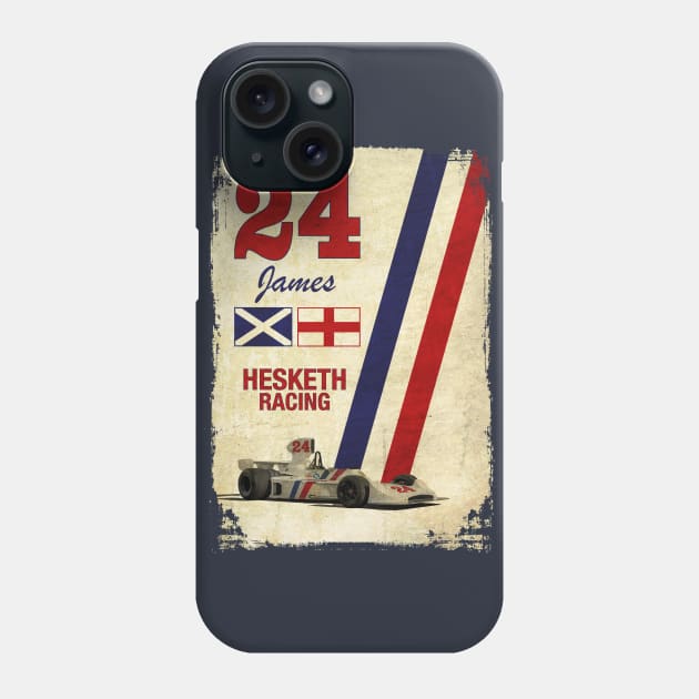 Retro Formula 1 Hesketh Racing James Hunt 24 T-Shirt Phone Case by funkymonkeytees