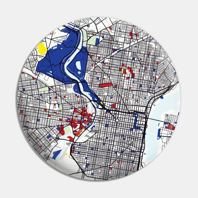 Philadelphia (United States) Map x Piet Mondrian Pin by notalizard