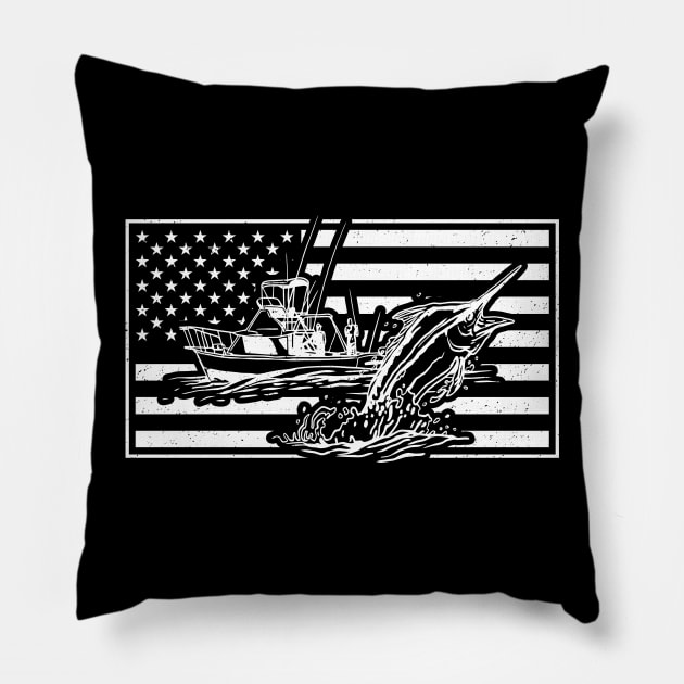 American Ocean Fishing Pillow by RadStar