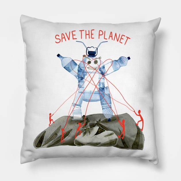 Save the planet - garbage monster Pillow by anna_ach_art