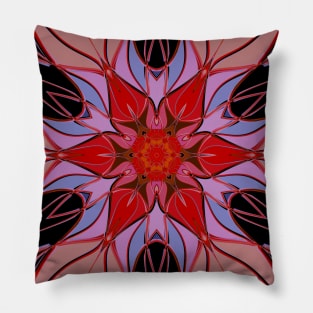 Cartoon Mandala Flower Red Blue and Pink Pillow