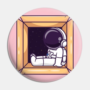 Cute Astronaut Sleeping In Box Cartoon Pin