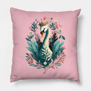 Swan's Floral Fantasy Pillow