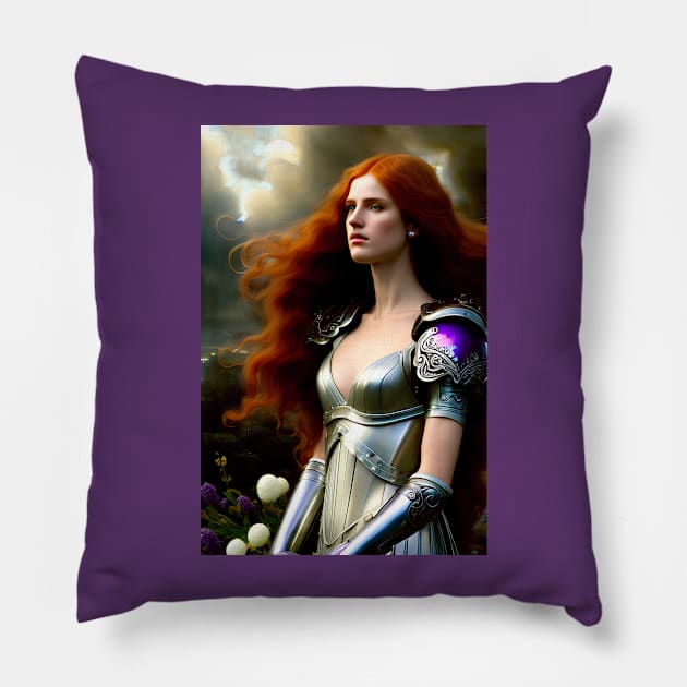 Lady Knight With Flowers Pillow by PurplePeacock