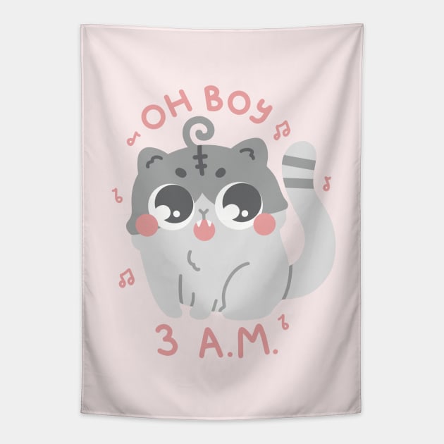 Oh Boy 3 AM Funny Cute Cat Art Tapestry by Sweetums Art Shop