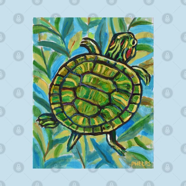 Swimming Slider Turtle by RobertPhelpsArt
