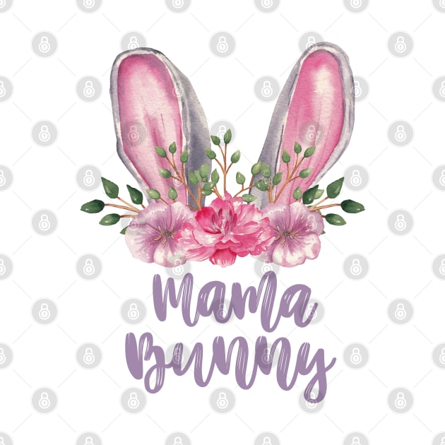 Mama Bunny Watercolor Bunny Ears with Pink and Purple by Patty Bee Shop