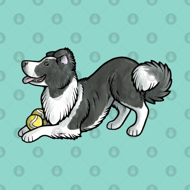 Border collie with tennis balls by animalartbyjess