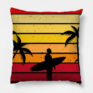 Logo with sunset and surfboard Pillow
