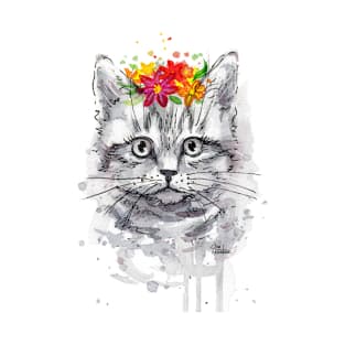 Cat Floral Funny Cat Cute Cat T-Shirt