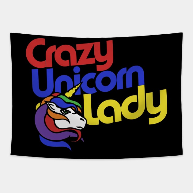 Crazy Unicorn lady Tapestry by bubbsnugg