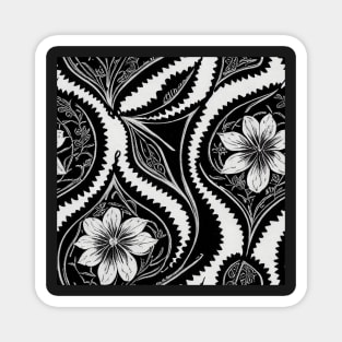 Black and White Vintage Floral Cottagecore Gothic Romantic Flower Peony Rose Leaf Design Magnet