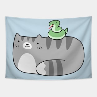 Blue Tabby Cat and Green Snake Tapestry