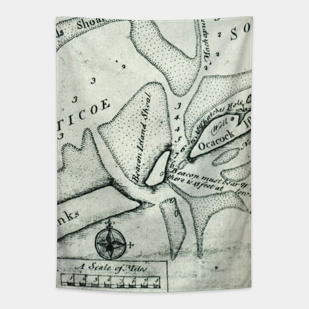 Ocracoke Inlet Map - Blackeard's Anchoring (1733) Tapestry by Bravuramedia