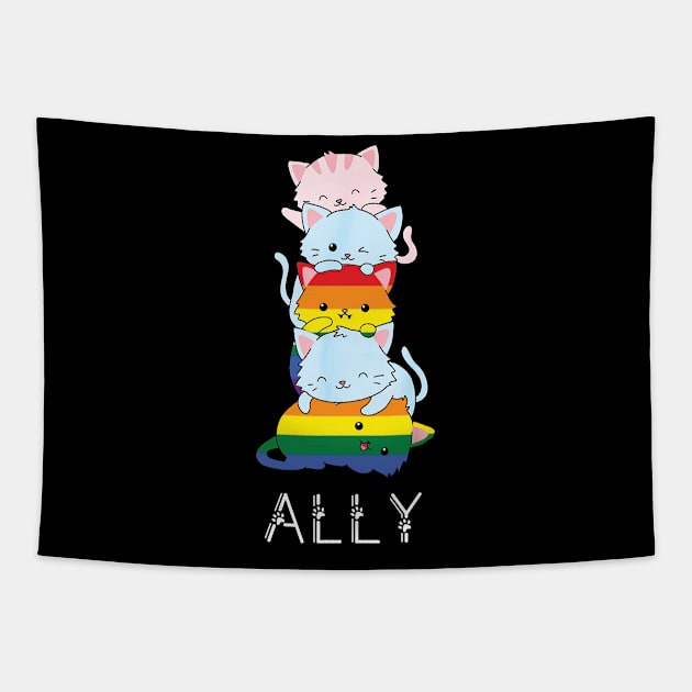 Pride Ally Cat /pride allyship Tapestry by Wine4ndMilk