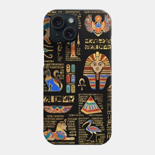 Egyptian hieroglyphs and deities on black Phone Case