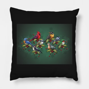 Christmas Holiday Birds Green Pillow