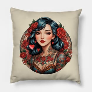 Bohemian girl retro vintage chola tattoo valentines day design Pillow