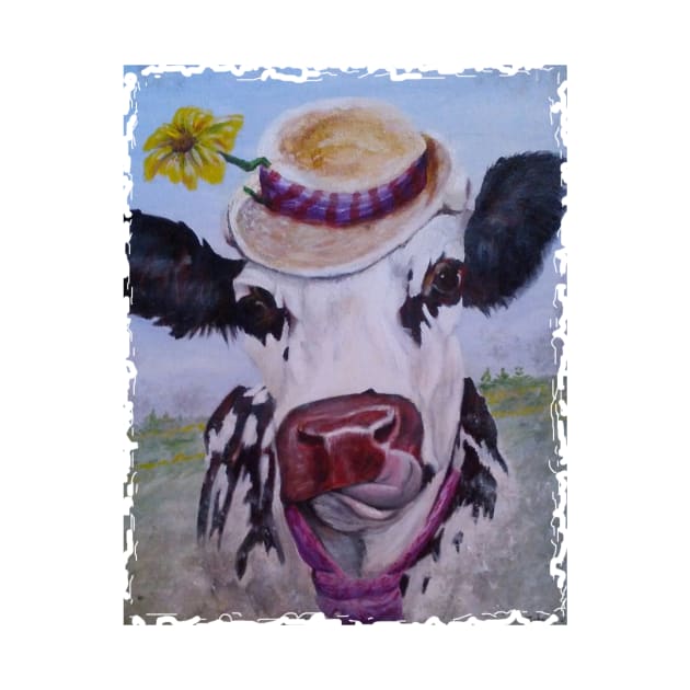 Funny Dairy Cow in Flower Hat by CougarCreations